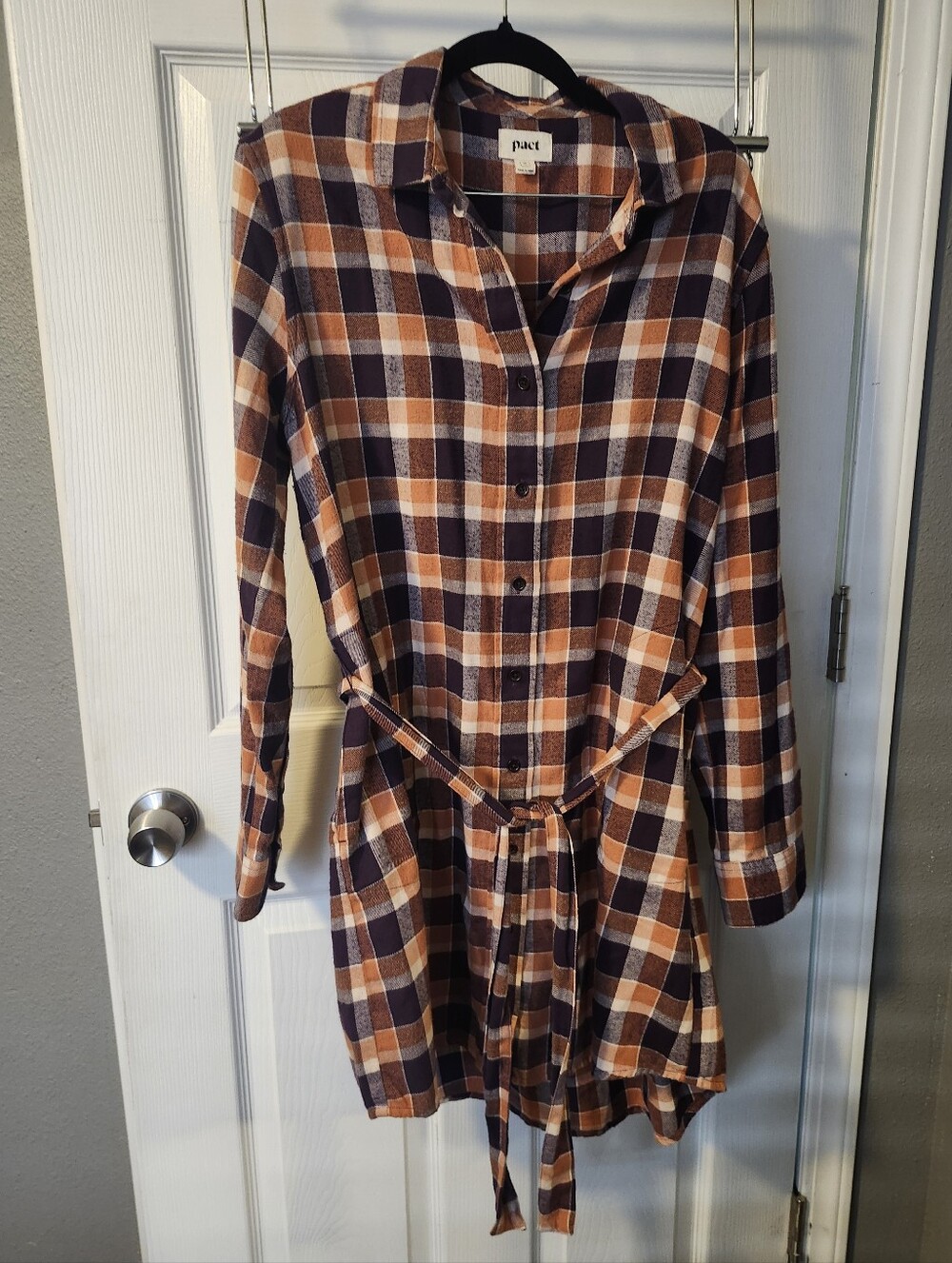Pact Fireside Flannel Shirt Dress in Purple & Cream
